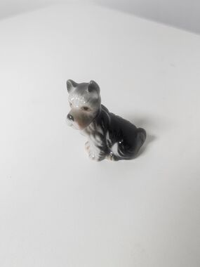 Gray and Black Ceramic Dog Figurine - Small Pets Decor